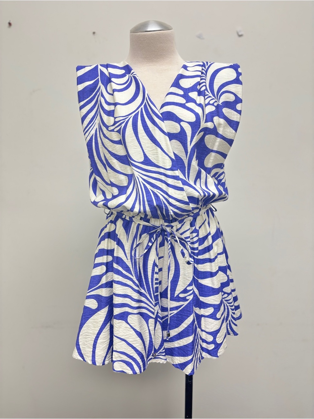 Blue Tropical Print Romper